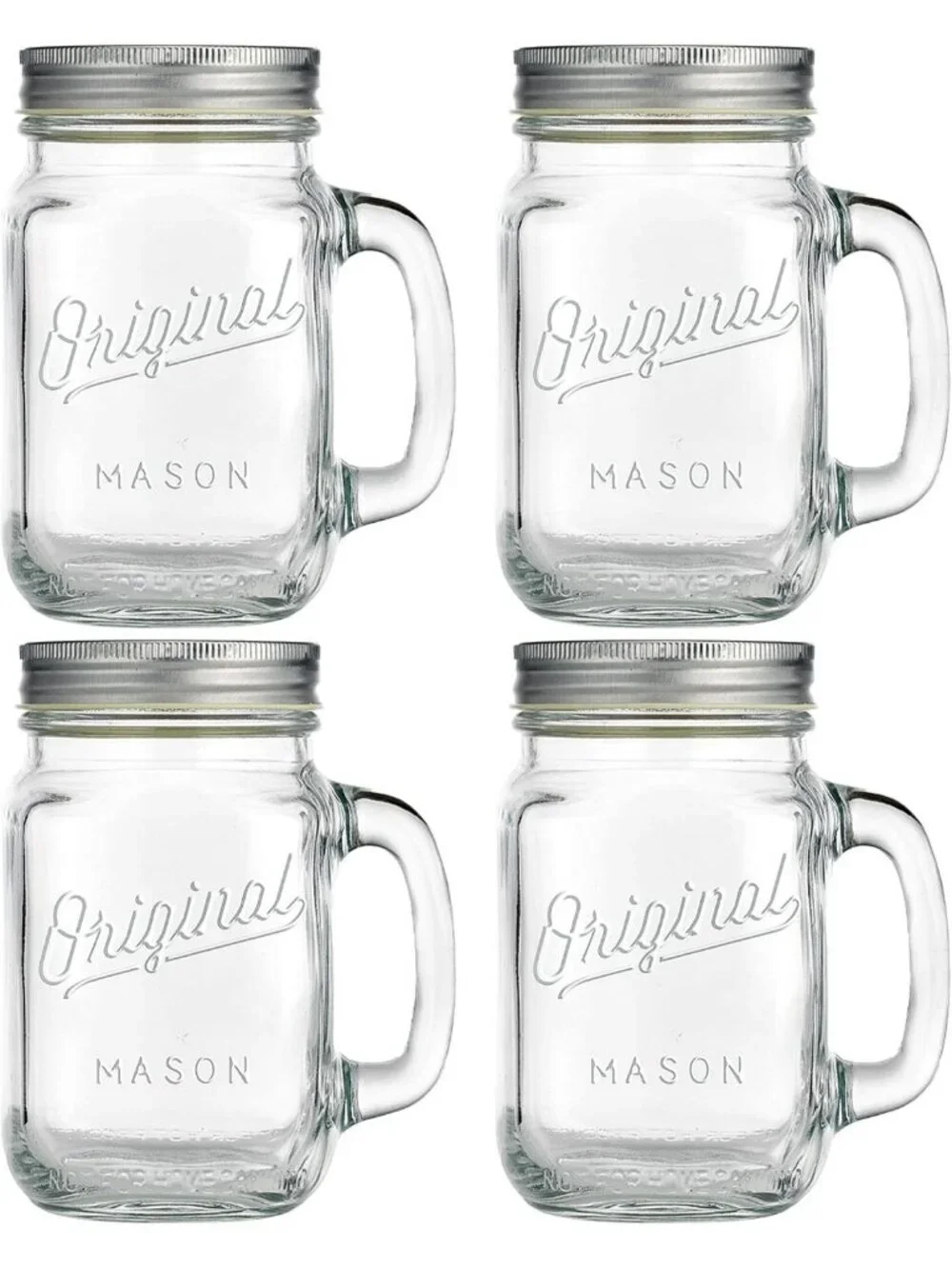 Set of 4 Vintage Mason Jar Glass Mugs with Handle & Lid - Perfect for Home